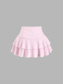 SHEIN Sweetro Chân váy mini xếp ly dáng chữ A, phong cách nghỉ dưỡng ngọt ngào, thoải mái, chất liệu vải rỗng, thích hợp cho mùa xuân/hè. - Hồng - Xem 2