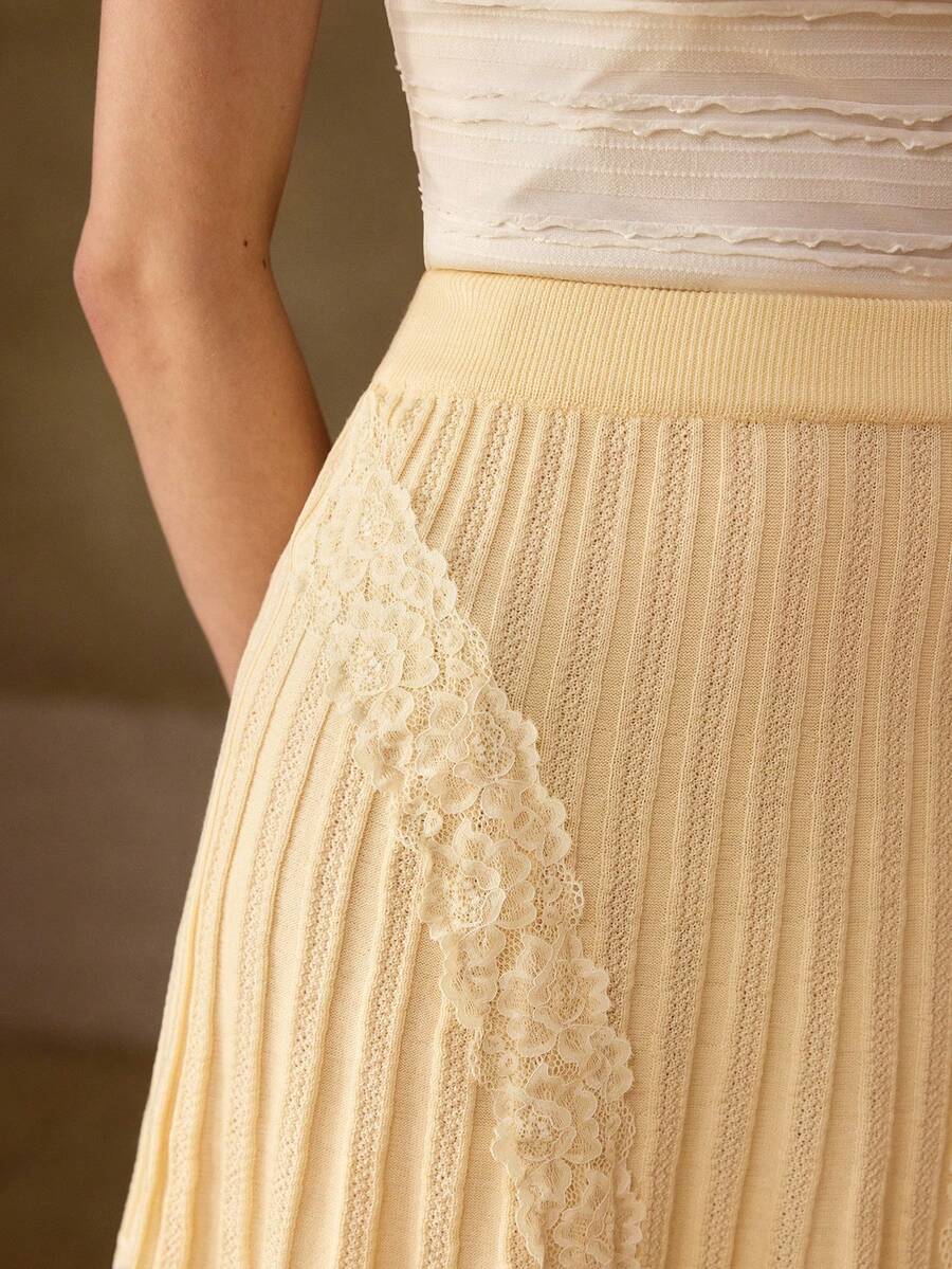 MOTF PREMIUM CONTRAST LACE SWEATER SKIRT - Yellow - View 2