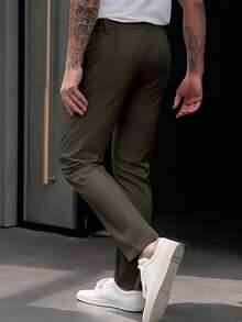 Calvornis Men's Solid Color Pocket Casual Commuter Pants - Brown - View 2
