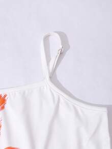 SHEIN Sparklyn Bộ đồ 2 món cho tuổi teen, phong cách phối màu ngọt ngào và cá tính, áo sơ mi hoa nhí, áo hai dây + chân váy xếp ly, màu cam rực rỡ và vàng nhạt, kiểu dáng tươi tắn, phù hợp cho hẹn hò, đi chơi, du lịch, trang phục mùa hè. - Màu Cam cháy - Xem 3