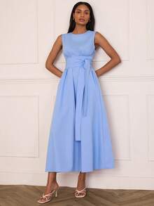 Lilora Women's Elegant Sleeveless Long Embroidered Dress - Aqua Blue - View 6