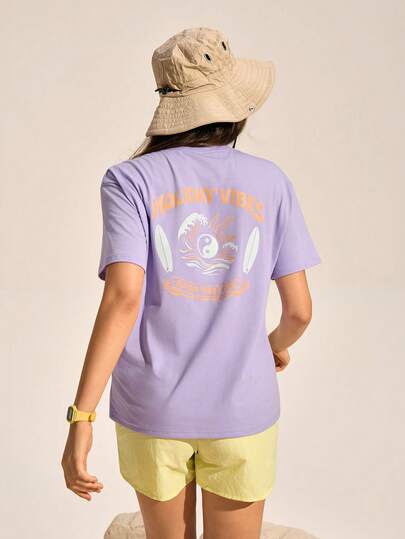 Exploreva Women's Letter Print Short Sleeve Outdoor T-Shirt