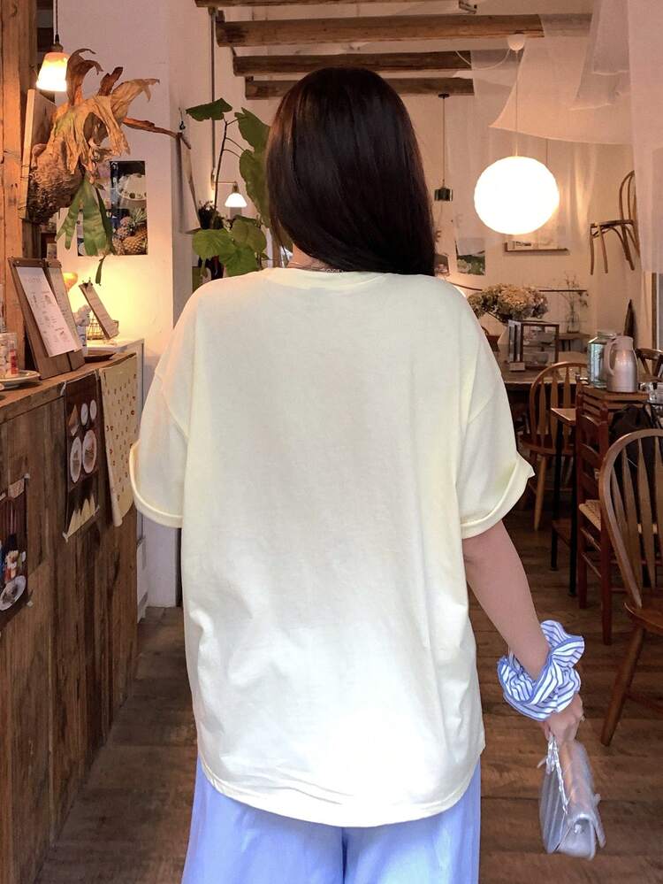 Women's Round Neck Korean Style Short Sleeve T-Shirt, Spring/Summer