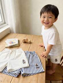 Cozy Pixies Bộ 2 quần short bé trai in hình gấu hoạt hình, sọc, cạp chun. - Nhiều màu - Xem 5