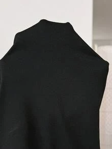 SHEIN 孕妇夏季撞色滚边肩部纽扣哺乳吊带裙 - 黑色 - 查看 7