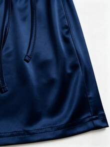Franclia Chân váy satin phía trước thanh lịch, kiểu dáng thường ngày, đa năng, phù hợp cho công sở và đi biển dành cho nữ, mùa xuân/hè. - Màu xanh hải quân - Xem 4