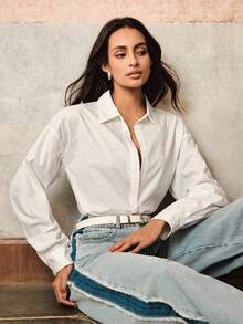 Anewsta Áo kiểu nữ tay dài dáng rộng, họa tiết cá xanh trắng thủ công, đính tua rua. - trắng - Xem 2