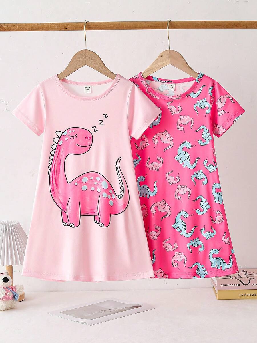 Bộ 2 món đồ ngủ ngắn tay dài tay in hình cừu hoạt hình dễ thương tối giản cho bé gái, màu hồng và xám. - Nhiều màu - Xem 1