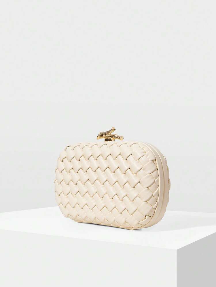 WOVEN TEXTURED PATTERN KISS LOCK EVENING BAG,CHRISTMAS GIFTS