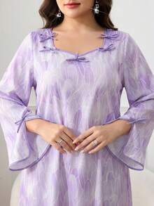 Al Najma Plus Size Women Loose Fit Bow Decor Arabian Dress - Multicolor - View 7