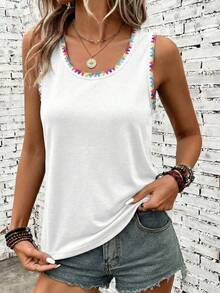 SHEIN LUNE Áo tank top không tay dáng rộng thoải mái dành cho nữ, thích hợp cho mùa hè. - trắng - Xem 3