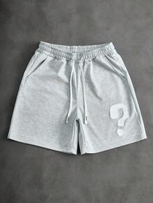 PAVTROS Pantalones cortos con cordón en la cintura y bordado de color contrastante para hombres - Gris Claro - Ver 3
