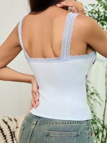 SHEIN Women's Floral Print Lace Patchwork Camisole - Baby Blue - View 2
