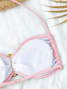 SHEIN Set Pakaian Renang Remaja Putri Musim Panas Terbaru, Bikini Dua Potong Minimalis yang Dapat Dipersonalisasi dan Serbaguna, untuk Liburan Santai di Pantai dan Kolam Renang, Musim Semi/Panas - Berwarna merah muda - View 5