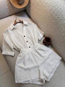SHEIN Franclia Bộ 2 món áo và quần nữ mùa hè mới, chất liệu vải khoét lỗ. - trắng - Xem 1