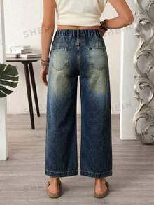 EMERY ROSE Jeans acampanados de lavado casual de talla grande - Azul - Ver 2
