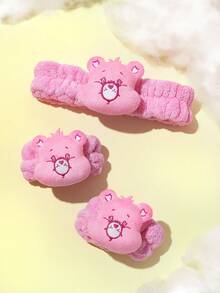 SHEIN X Care Bears 1 băng đô mềm thấm hút, 2 băng đeo cổ tay, thoải mái và tiện lợi khi rửa mặt và tắm. - Hồng - Xem 2