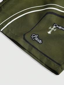 ROMWE MEN Bộ áo thun và quần short nam in hình cây dừa. - màu đen - Xem 6
