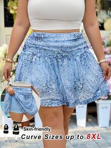 SHEIN CURVE+ Plus Size Women's Sequin Decor Ruffle Hem A-Line Skirt, Fashionable For Party, Wedding Guest, Graduation, Back To School, Birthday Outfit - Blue - View 6