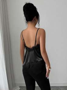 SHEIN Raffinéa Áo hai dây ren Pháp thanh lịch dành cho nữ - màu đen - Xem 2