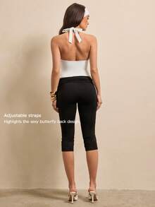 Silquee All White Backless Sports Athletic Halter Top Gym Summer - Creamy White - View 8