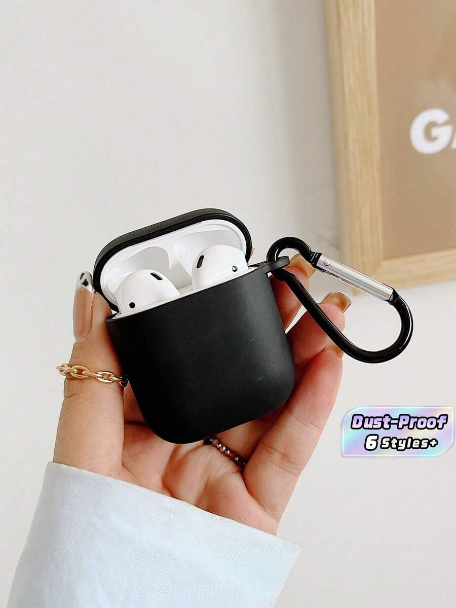 Solid Color Black Silicone 1 Set Black Apple Protective Case & Bluetooth Earphone Protective Case, Comes With 1 Earphone Hook, Compatible With AirPods Case, Pro 3 Case, 4 Case Birthday Gift - Black - View 1