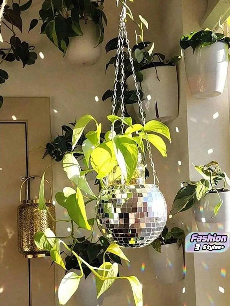 1pc Disco Ball Planter Suspended Mirror Spherical Plastic Flowerpot, Gardening Basket, Disco Flowerpot Festival Decoration Home Decor, Room Decor, Wall Decor Gifts Birthday Graduation