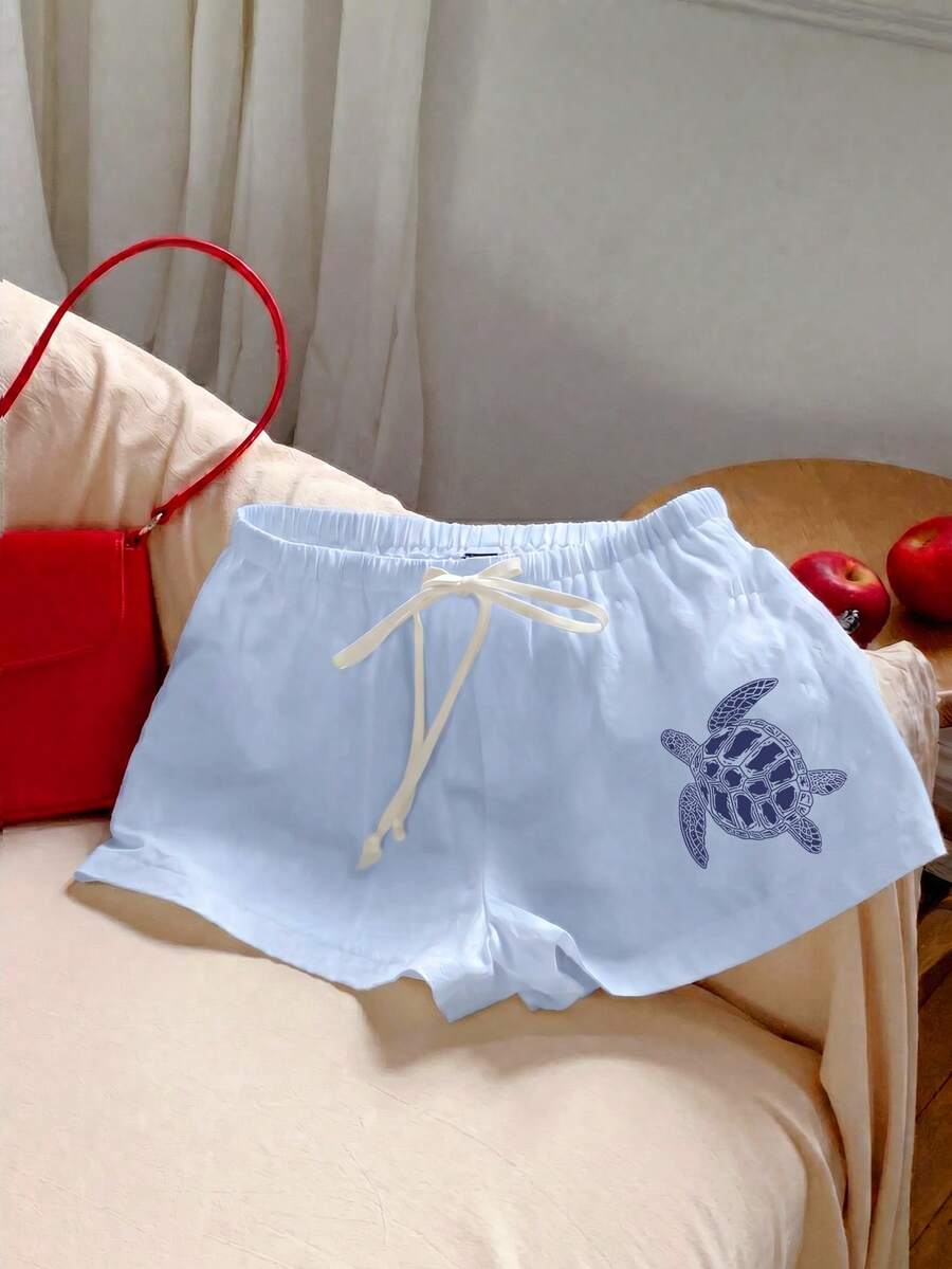 Comfortcana 女士休闲印花短裤,适合春夏穿着 - 淺藍色 - 查看 1