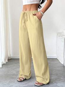 SHEIN PETITE Pantalones casuales de unicolor para mujer - Amarillo - Ver 5