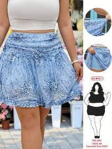 SHEIN CURVE+ Plus Size Women's Sequin Decor Ruffle Hem A-Line Skirt, Fashionable For Party, Wedding Guest, Graduation, Back To School, Birthday Outfit - Blue - View 7