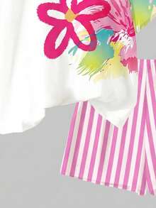 2pcs Tween Girls Casual Floral Print Short Sleeve Top And Shorts Set, Suitable For Summer - Multicolor - View 6