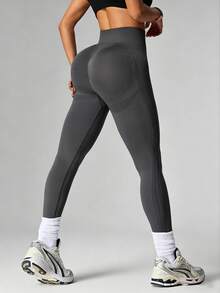 Easithlete Quần legging thể thao thường ngày, ôm sát, không đường may, co giãn cao, thoáng khí. - Màu xám đen - Xem 2