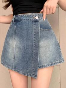 DAZY Women's Vintage Washed Denim Shorts, Suitable For Spring And Summer - Blue - View 7
