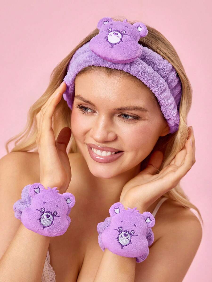 SHEIN X Care Bears 1 băng đô mềm thấm hút, 2 băng đeo cổ tay, thoải mái và tiện lợi khi rửa mặt và tắm. - Màu tím - Xem 1