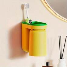 Joivida 1 chiếc hộp đựng đồ dùng nhà tắm sang trọng gắn tường, không cần khoan lỗ, dùng để đựng bàn chải đánh răng, nước súc miệng, kem đánh răng, trang sức, dao cạo râu, bộ dụng cụ chăm sóc răng miệng cho cặp đôi. - Giá đỡ cốc súc miệng - Xem 7