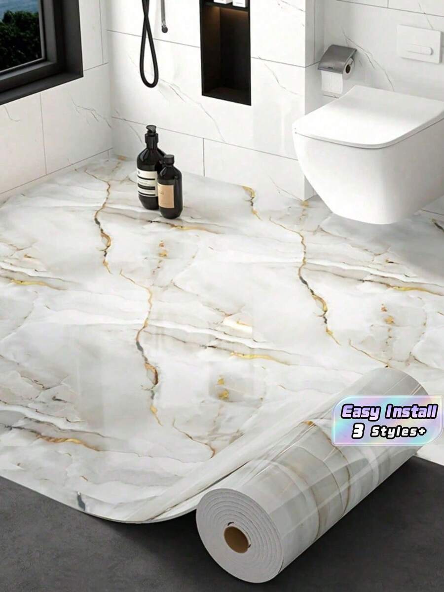 1PC Thick Marble Pattern Waterproof Anti Oil Stain Peel And Stick Wallpaper Roll Self Adhesive Contact Paper For Kitchen Countertop Cabinet Shelf Liner Drawer Decor Home Improvement Renovation - White Gold - View 1