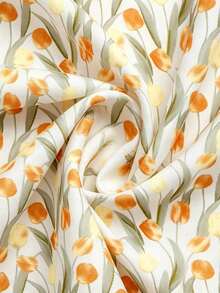 Franclia Women's Spring/Summer New White Blessing Tree Leaf Pattern V-Neck Casual Loose Blouse Shirt, Suitable For Vacation, Daily Wear, Dating, Commuting - Orange - View 5