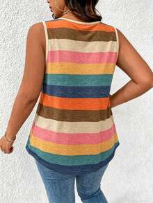 EMERY ROSE Women's Light Blue Striped Casual Vest Multi-Color Pattern Summer Boho Vacation Style,Fashionable Sleeveless Top For Commuting And Daily Wear Gift - Multicolor - View 2