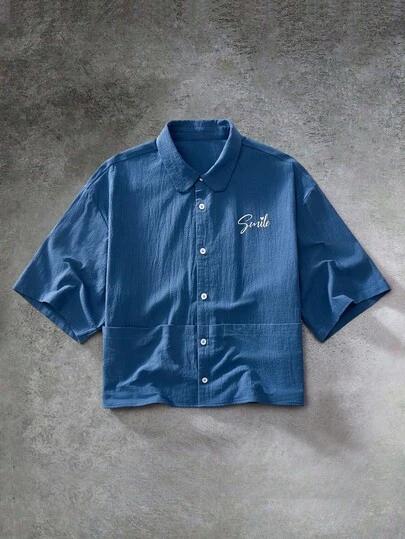 GENTILAND Men's Retro College Style Graphic Print Casual Shirt