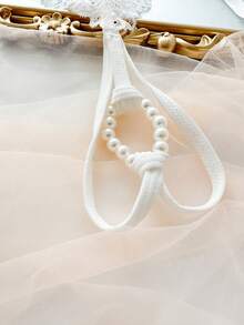 Lencería sexy de mujer con unicolor, encaje y decoración de perlas - Blanco - Ver 3