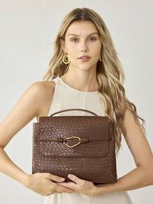 MOTF PREMIUM WOMEN'S BROWN FASHIONABLE CASUAL ELEGANT SHOULDER BAG WITH WOVEN EMBOSSED TEXTURE,LARGE CAPACITY,FOR COMMUTE, FOR SHOPPING,FOR DAILY - Brown - View 7