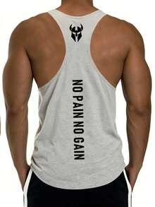 GymBeat Men's Muscle Print Fashionable Sleeveless Tank Top - Light Grey - View 2