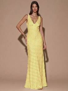 fsvsSHEIN  Vestido de tirantes con escote en V profundo y espalda descubierta, de unicolor amarillo/crema, de estilo minimalista y sexy, adecuado para fiestas, cócteles, ocasiones formales, dama de honor, cumpleaños, Navidad y casual de negociossdvs KE52 - Amarillo - Ver 6