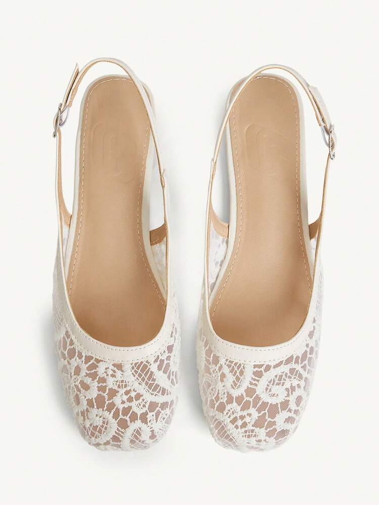 CUCCOO CHICEST Women Shoes Square Toe Flat Bottom Beige Lace Mesh Back Lift Empty Women's Flat Bottom Shoes Fashion Elegant Versatile Comfortable Flat Bottom Women's Shoes
