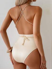 Swim Basics Costume da bagno intero con lacci avvolgenti colore albicocca per donna - Albicocca - Visualizzare 2