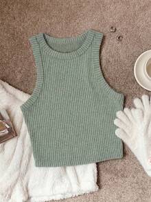 Comfortcana Olive Green Women's Solid Ribbed Brushed Tank Top, Suitable For Daily Wear,Summer Top - Olive Green - View 3