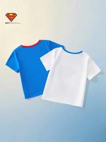 Maija Kids SUPERMAN X SHEIN Maija Kids 2pcs/Set Boys' Loose Fit Round Neck Short Sleeve T-Shirt With Superhero Graphic Print,Casual & Fashionable For Summer School Kids Clothing Superhero - Multicolor - View 5