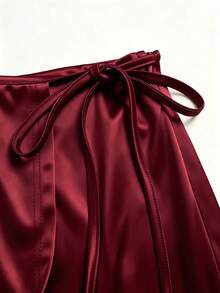 Franclia Chân váy satin phía trước thanh lịch, kiểu dáng thường ngày, đa năng, phù hợp cho công sở và đi biển dành cho nữ, mùa xuân/hè. - Màu Đỏ Sâu - Xem 3