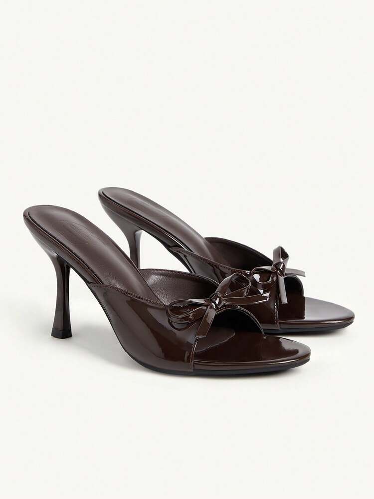 CUCCOO CHICEST Ladies, Spring And Summer, Patent Leather Bow Decoration, Open Toe, Stiletto, Daily Party, Brown High-Heeled Sandals.