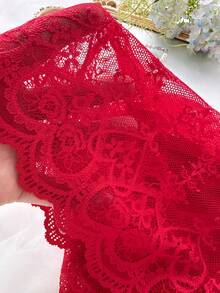 SHEIN Elacene 纯色蕾丝高腰性感三角裤内衣 - 紅色 - 查看 6